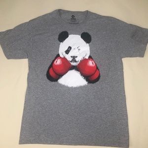 Grey Boxing Panda T-Shirt Vintage Looking Medium